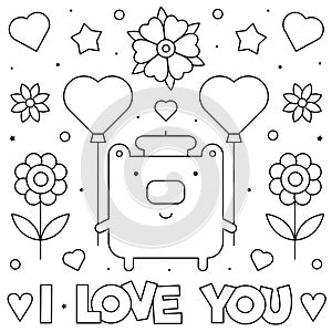 I love you. Coloring page. Black and white vector illustration.