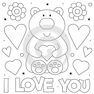 I love you. Coloring page. Black and white vector illustration.