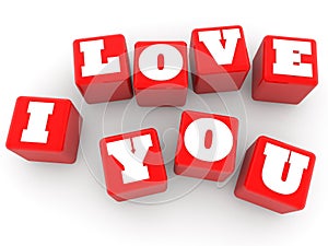 I love you concept on red color cubes on white background