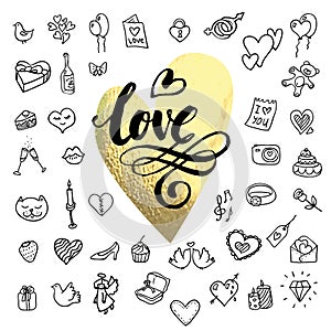 I love you doodle icon set isolated