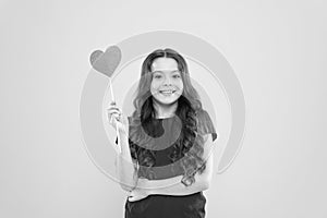 I love you. Girl little child smiling hold heart symbol on stick. Like and support. Valentines day. Fall in love. Love