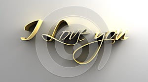 I Love You - gold 3D quality render on the wall background with