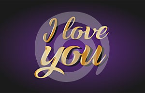 I love you gold golden text postcard banner logo