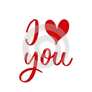I love you. Hand drawn red heart with lettering vector