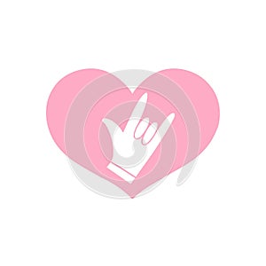 I love You hand sign inside the pink heart