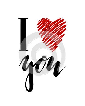 I love you. I heart you. inscription Hand drawn lettering isolated on white background. photo