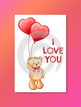 I Love You Inscription on Poster Cute Teddy Bear