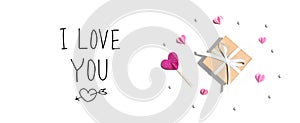 I love you message with a small gift box and hearts