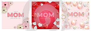 I love you mom. Happy Mother s Day background greeting card collection set. Vector Illustration