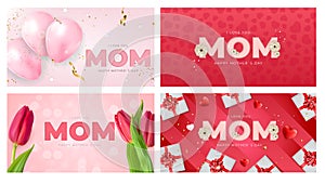 I love you mom. Happy Mother s Day background greeting card collection set. Vector Illustration