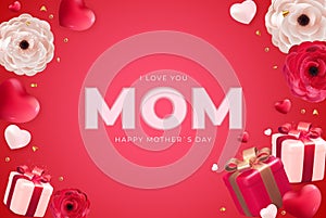 I love you mom. Happy Mother's Day holiday background. Vector Illustration