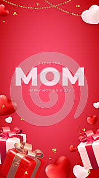 I love you mom. Happy Mother's Day holiday background. Vector Illustration