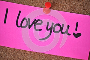 I Love You Note on Pinboard photo