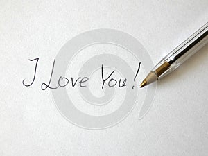 I Love You Pen Handwritten On Paper
