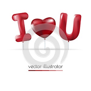 I love you , Red heart balloons colorful illustration background