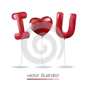 I love you , Red heart balloons colorful illustration background