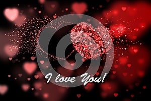 I love You. Red hearts background with bokeh effect