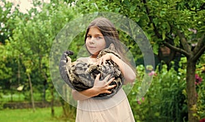 I love you. small girl hold cute cat in hands. kid love her pet. human and animals. love and care. fluffy cat in hand of