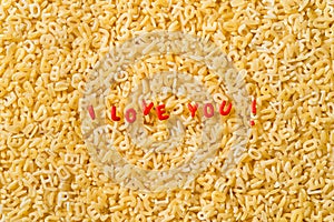 I love you! spelled with alphabet pasta