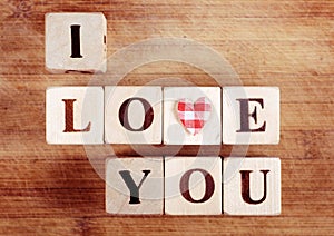 I love you spelled in wooden blocks
