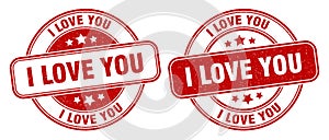I love you stamp. i love you label. round grunge sign