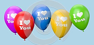 I Love You Text on a Colorful Balloons on Blue Background