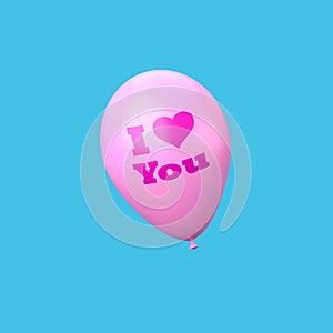 I Love You Text on a Pink Balloon on Blue Background