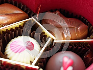 I love you valentine chocolate in gift box with shallow depth of field