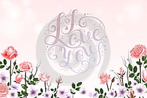 I Love you Vector Lettering with Rose