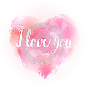 I love you watercolor hand drawing heart poster