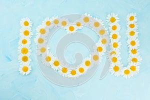 I love you. White daisy flower on blue background  and