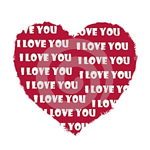 I love you, white letters on a red background, shaggy letters, creative valentine