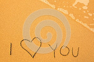 I Love You - written by hand in sand on a beach.