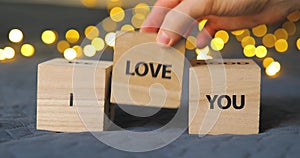 I LoveYou words written from wooden decorative cubes