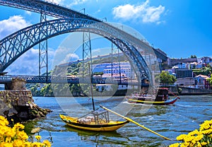 I Luiz Ponte across the River Douro in the summertime in Portugal