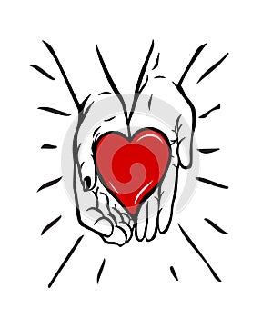 Hands with heart vector illustration.