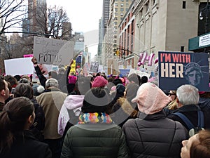 I`m With Her, Statue of Liberty Sign, Women`s March, Central Park West, NYC, NY, USA