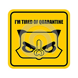 I`m tired of quarantine Grumpy Cat sign. Coronavirus Global epidemic disease 2019-nCoV virus. Pandemic concept. vector