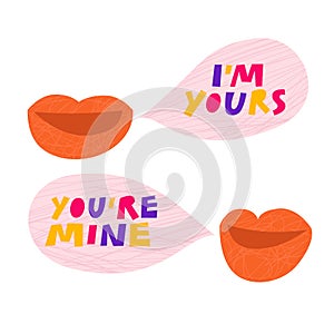 I`m yours, you`re mine hand drawn lettering text
