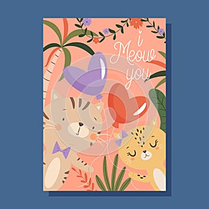 I meow you. Cats couple in love. Valentine\'s day card concept.