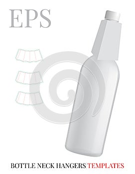 Bottle Neck Hanger Template, Vector with die cut / laser cut layers. Wine Hanger, white, blank mock up isolated on white