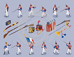 Napoleon`s grenadiers, French soldiers 19st century on isolated background