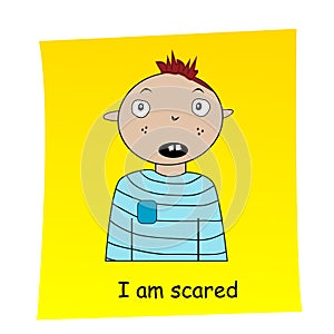 I am scared concept.Cartoon hand drawn girl with scared expression