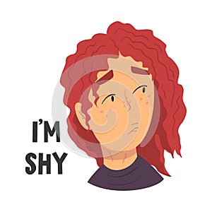 I am Shy, Teen Problem, Depressed Teenager Girl in Stressful Situation Vector Illustration