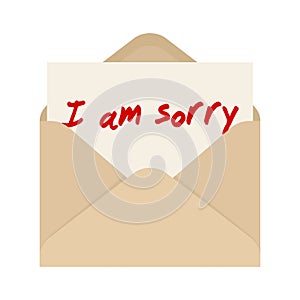 I am sorry card in brown envelope. The letter pulled out from an envelope