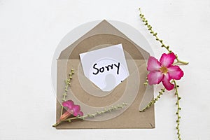 I am Sorry message card handwriting in envelope