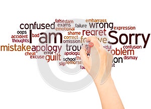 I am Sorry word cloud hand writing concept