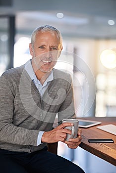 I stay connected. Portrait of a mature businessman using his digital tablet in the office.