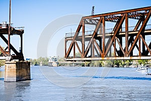 The I Street Bridge is a historic metal truss swing bridge located on I Street in Sacramento, California