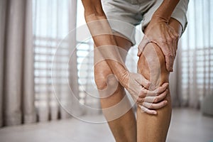 I thought this was my good knee. Cropped closeup of an unrecognizable mature woman experiencing pain in her knee at home